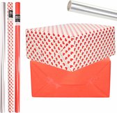 6x Rouleaux de papier d'emballage kraft transparent/paquet coeur - rouge/motif coeurs 200 x 70 cm - Papier d'emballage Saint-Valentin/amour/cadeau
