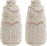 2x stuks houten vazen bruin 15x28 cm rond - Bolvormige decoratie vaas van paulownia hout 10 liter - woondecoratie/woonaccessoires