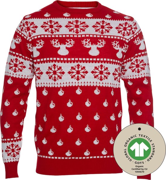 Foute Kersttrui Dames & Heren - Christmas Sweater "Klassiek Rood" - 100% Biologisch Katoen - Mannen & Vrouwen Maat L - Kerstcadeau