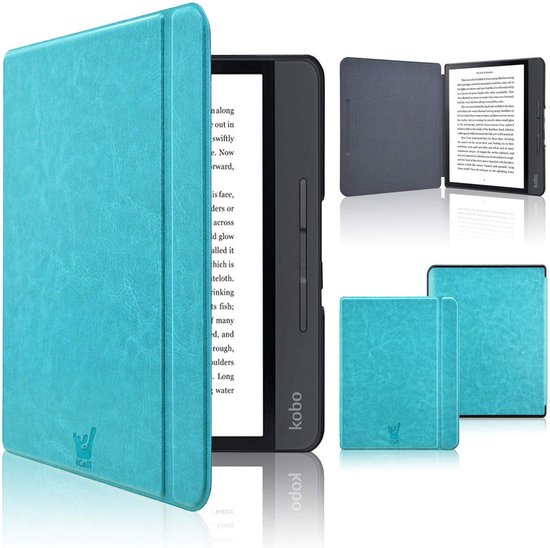 Hoes geschikt voor Kobo Libra H20 H2O - Book Case Premium Sleep Cover Kunstleer Hoesje met Auto/Wake Functie - Blauw van Merkloos — afbeelding 4