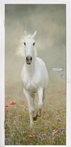 Deursticker Paard - Stof - Bloemen - 90x205 cm - Deurposter