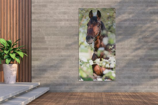 Décoration murale murale d'extérieur Cheval - Fleur - Printemps - 80x160 cm