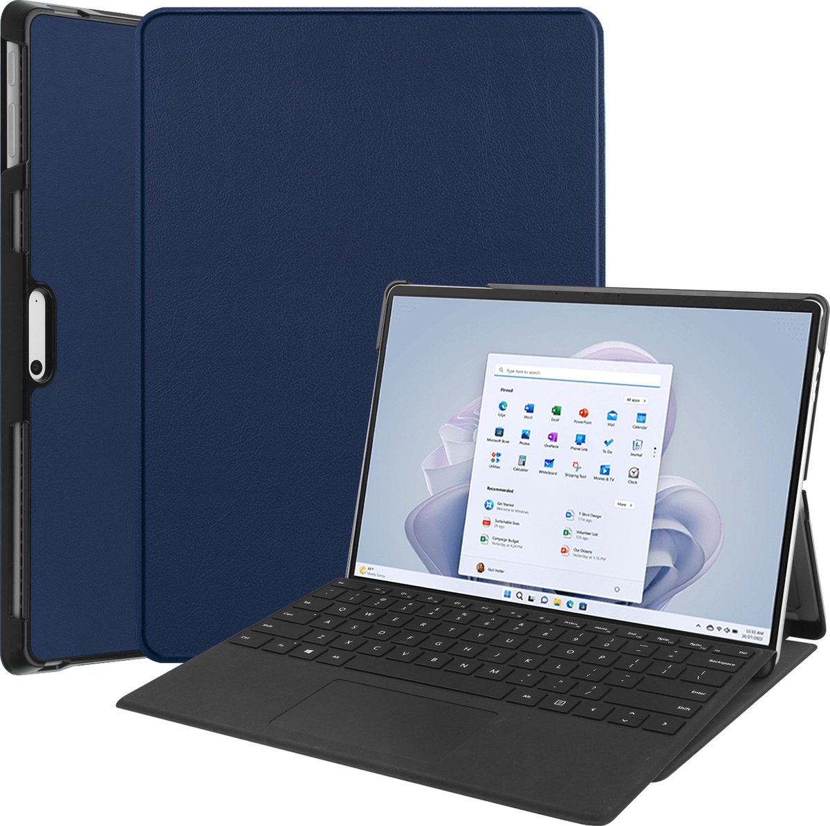 Case2go - Hoes geschikt voor Microsoft Surface Pro 9 - 13 inch Cover - Book Case met Stand Functie - Donker Blauw