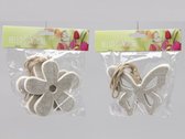 Decoratiehangers - Pbh. 2 Wooden Butterfly/flower/hangers Keuzemogelijkheden White 10.5x10.5