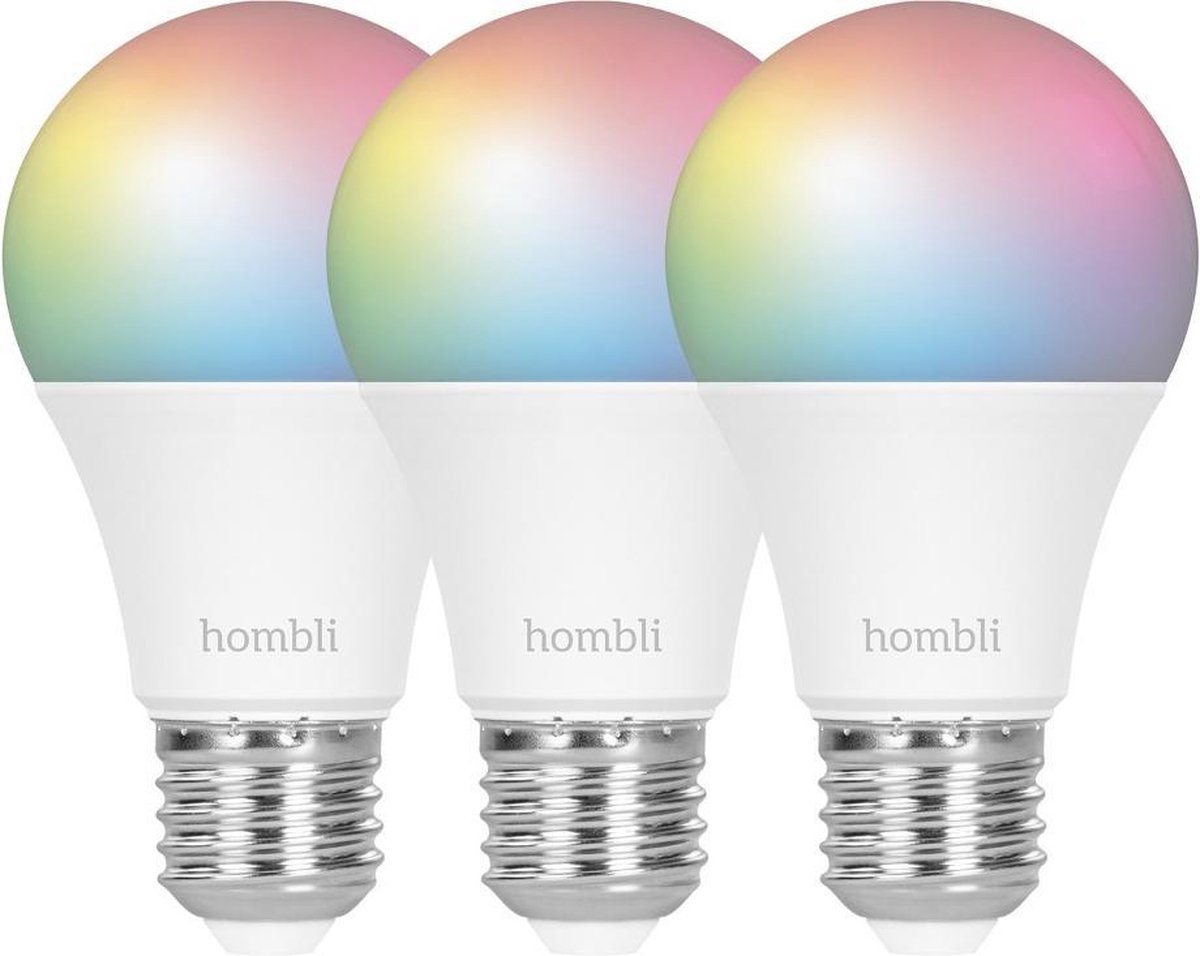 3x Hombli Smart Lamp Wit en gekleurd licht Dimbaar E27 LED