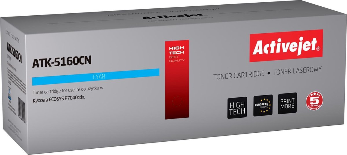 ActiveJet ATK-5160CN Toner voor Kyocera-printer; Kyocera TK-5160C vervanging; Opperste; 12000 pagina's; cyaan.