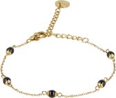 My Bendel - gouden armband met zwarte bolletjes - Gouden schakelarmband met zwarte keramieken bolletjes - Met luxe cadeauverpakking