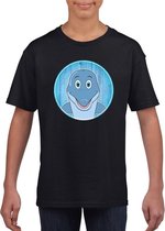 Kinder t-shirt zwart met vrolijke dolfijn print - dolfijnen shirt M (134-140)
