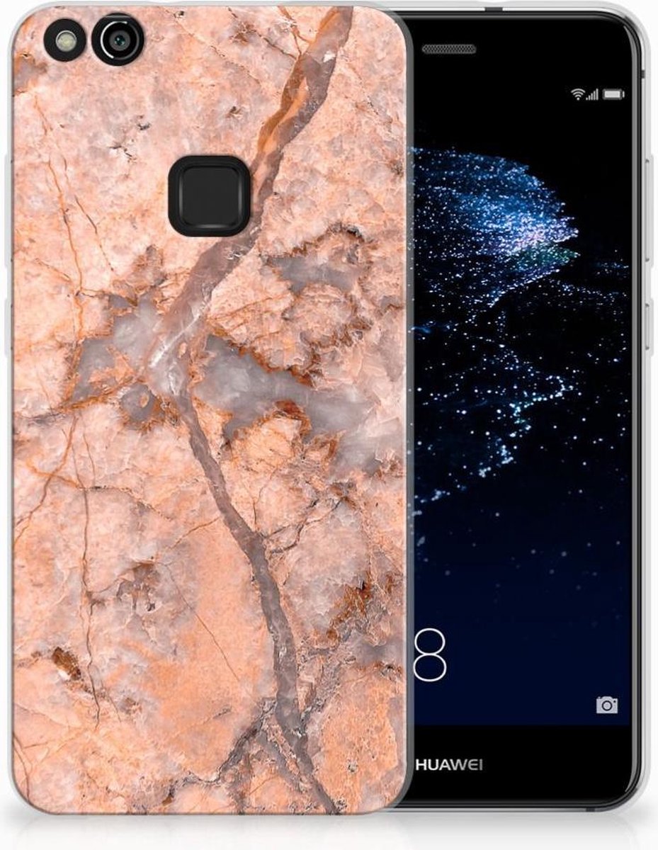 Huawei P10 Lite TPU Siliconen Hoesje Marmer Oranje
