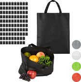 Relaxdays 100x boodschappentas - stoffen tas - effen gekleurd opvouwbaar - 50x40 - zwart
