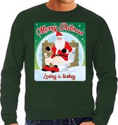 Foute Kersttrui / sweater - Merry Shitmas Losing a Turkey - groen voor heren - kerstkleding / kerst outfit M (50)