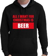 Foute Kerst hoodie / hooded sweater - All I want for christmas is beer - zwart voor heren - kerstkleding / kerst outfit L