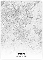 Delft plattegrond - A2 poster - Tekening stijl