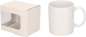 Ensemble de tasse blanche non imprimée 300 ml avec boîte de rangement en carton avec fenêtre 12 x 9 cm - tasse à café