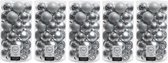 185x Zilveren kunststof kerstballen 6 cm - Mix - Onbreekbare plastic kerstballen - Kerstboomversiering zilver