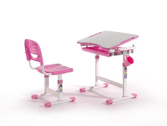 Vipack-Kinderbureau-verstelbaar-Comfortline-201-met-stoel-roze-en-wit