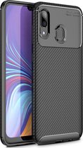 Luxe Back cover voor Samsung Galaxy A40 – Zwart – TPU Carbon Case – Shockproof Hoesje