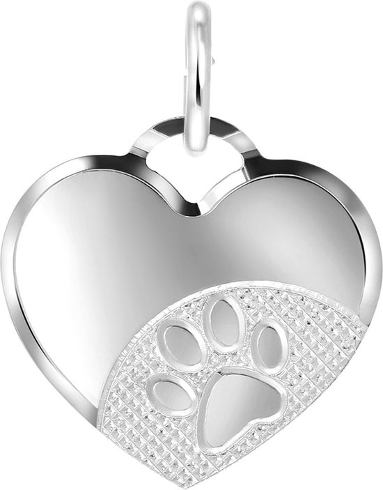 Lucardi Dames Zilveren hanger hart hondenpoot - Hanger - 925 Zilver - Zilverkleurig