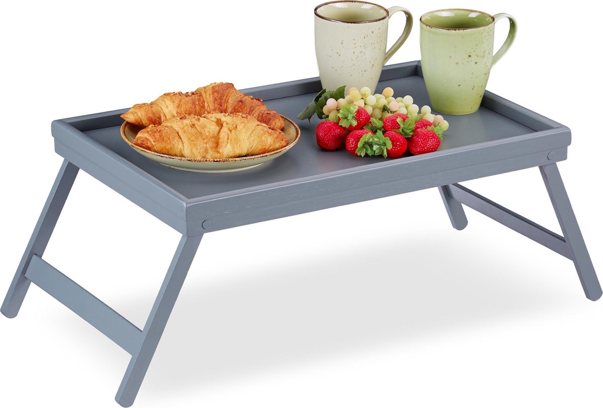 Relaxdays bedtafel grijs klapbaar ontbijt op bed tafel dienbladtafel schoottafel