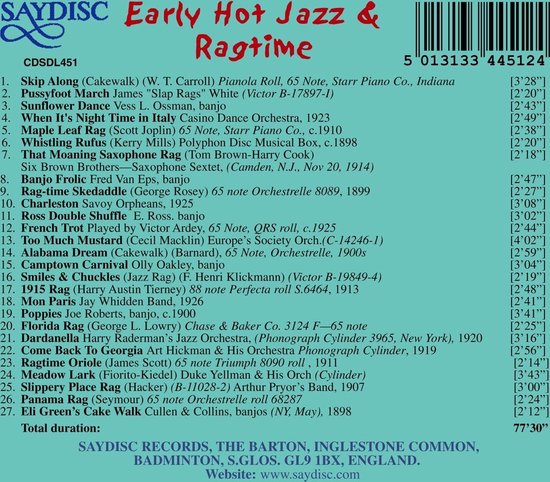Ragtime Cd Various Artists - Early Hot Jazz & Ragtime (CD), various artists ...
