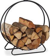 Relaxdays houtopslag rond - haardhout opslag - brandhoutrek metaal - 60 cm - binnen