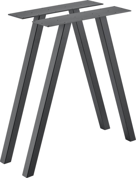 [en.casa] Set de 2 Pieds de Table Armature de Table Métal Revêtu par Poudre Gris Acier 70 x 12 x 72 cm