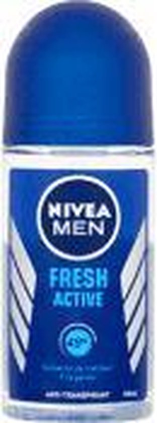 Nivea Men Fresh Active roll-on deodorant met blauwe dop en zilverkleurige accenten op het etiket.