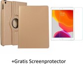 Case2go - Tablet hoes geschikt voor iPad 10.2 inch 2019 / 2020 / 2021 - Draaibare Book Case + Screenprotector - Goud