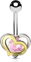 Navelpiercing duo gold plated en stalen hart ©LMPiercings