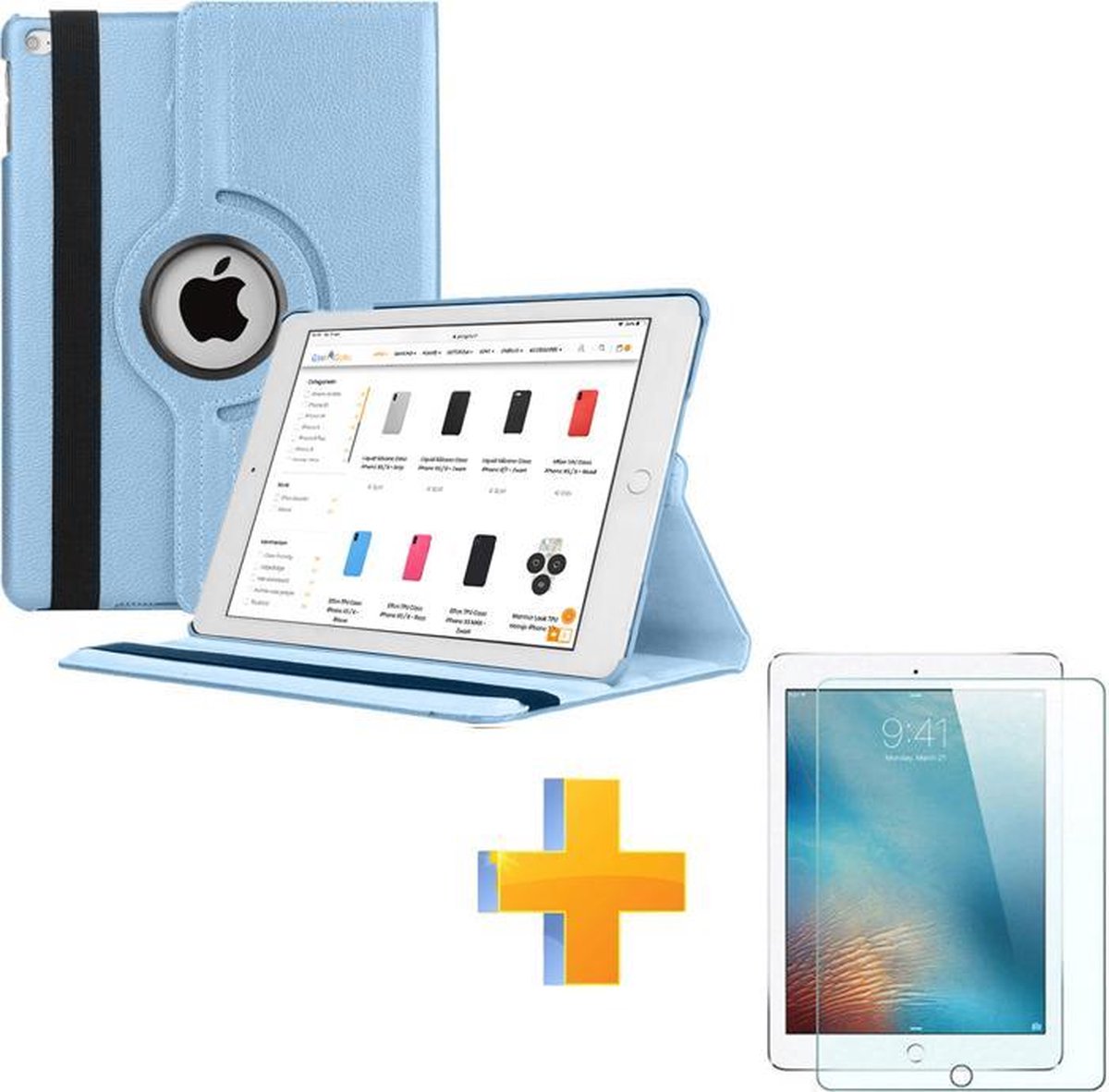GsmGuru 360 Graden Draaibaar Hoes Lichtblauw Voor iPad 10.2 (2019) + Gehard Glas Screenprotector