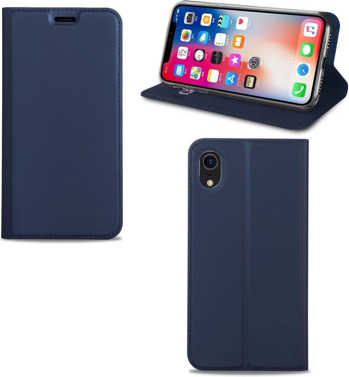 Apple iPhone Xr Hoesje Blauw met Pashouder