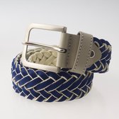 Geweven Heren Riem - Sluis Leder Osso - Italiaans Design – Wit/Blauw – 105cm