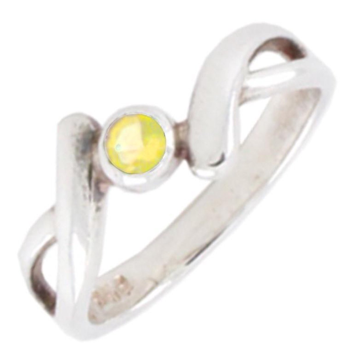 Kinderring 925 Zilver – Zilveren Ring met Geel Steentje – Open Design – Kinder Ring Meisj