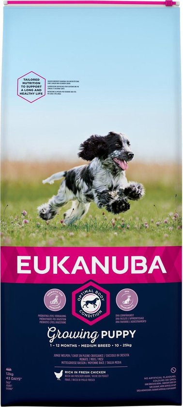 Eukanuba Dog Puppy & Junior – Medium Breed – Chicken – Hondenvoer – 12 Kg