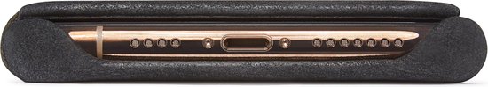 Etui portefeuille fin DECODED pour iPhone Xs Max, ultra fin, cuir pleine fleur + boutons en métal + fente pour carte + fermeture magnétique [ Zwart ]