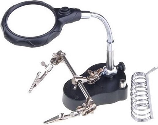 Soldeerhouder 'helpende Handen' Met Vergrootglas - 4 Klemmen Voor Elektronica, Sieraden & Reparaties - Stabiele Basis Met Rubberen Voetjes