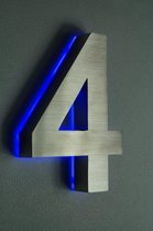 Numéro de maison avec éclairage LED en acier inoxydable | Hauteur 20 cm Numéro 4 avec alimentation 12 V DC
