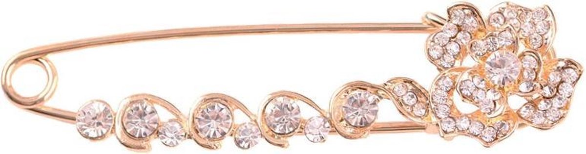 Fako Bijoux® - Sierspeld / Sjaalspeld - Bloem - Kristal - 77mm - Goudkleurig