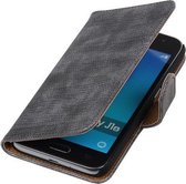 Grijs Mini Slang booktype cover hoesje voor Samsung Galaxy J1 (2016)