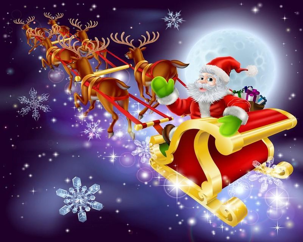 Diamond Painting De kerstman met rendieren Diamond Painting 50x75cm. DP Volledige