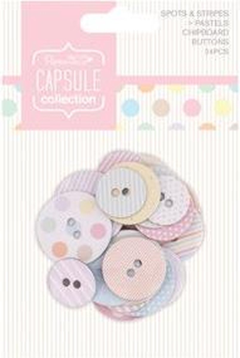 Chipboard Buttons (24pcs) Capsule Spots & Stripes Pastels