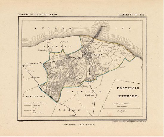 Historische kaart, plattegrond van gemeente Huizen in Noord Holland uit 1867 door Kuyper van Kaartcadeau.com