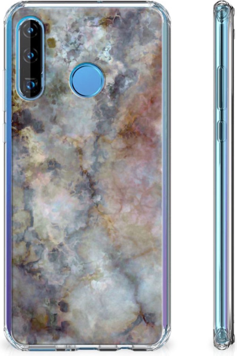 TPU Case Anti-Shock voor Huawei P30 Lite Anti-Shock Hoesje Marmer Grijs