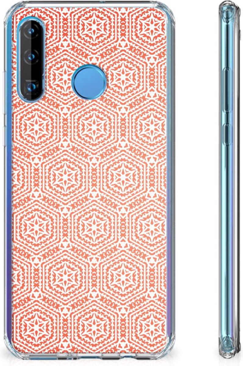Huawei P30 Lite Doorzichtige Silicone Hoesje Pattern Orange