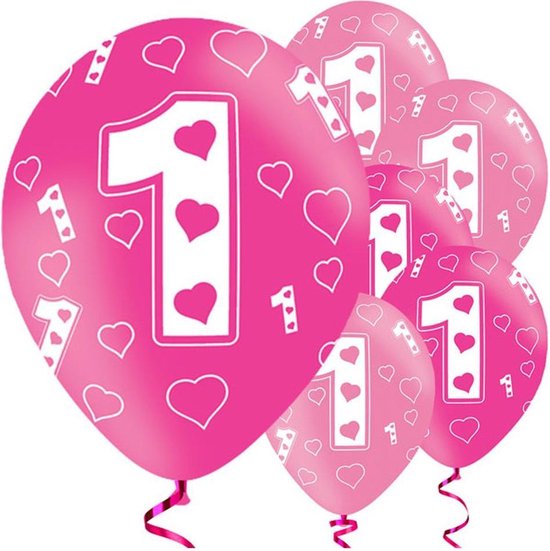 1 jaar ballonnen meisje - eerste verjaardag roze metalic met hartjes