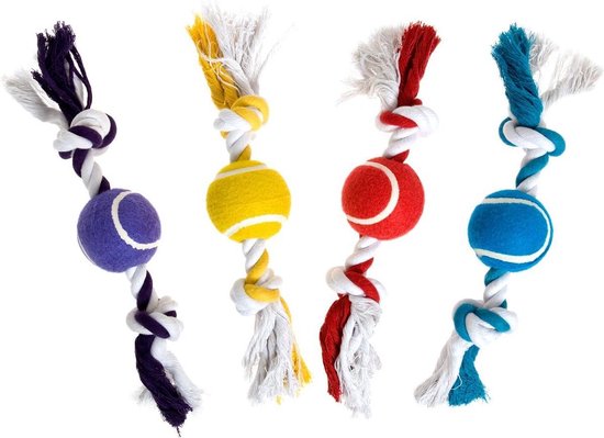 Flamingo - Hondenspeelgoed Touw met Bal - Assorti - 30 x 6.5 x 6.5 cm