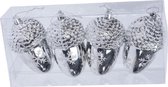 4x Kersthangers figuurtjes zilveren eikeltjes 11 cm - Kerstboomversiering zilver