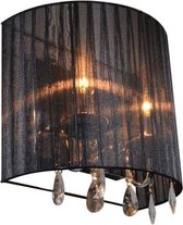 QAZQA ann-kathrin - Klassieke Wandlamp met kap voor binnen - 2 lichts - D 165 mm - Zwart -  Woonkamer | Slaapkamer