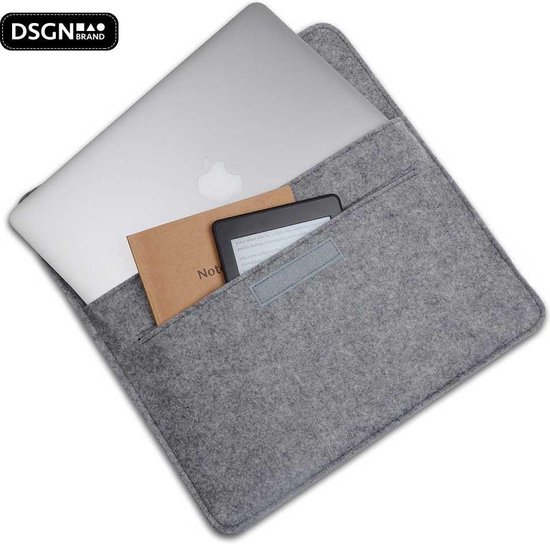 DSGN VILT - Laptophoes 13 inch - Apple MacBook Air Pro 13.3-14 inch - Laptop Sleeve Hoes Case - Vilten - Etui - Extra Vakken - Grijs - DSGN BRAND