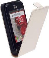 LELYCASE Flip Case Lederen Hoesje LG Optimus L1 2 Wit